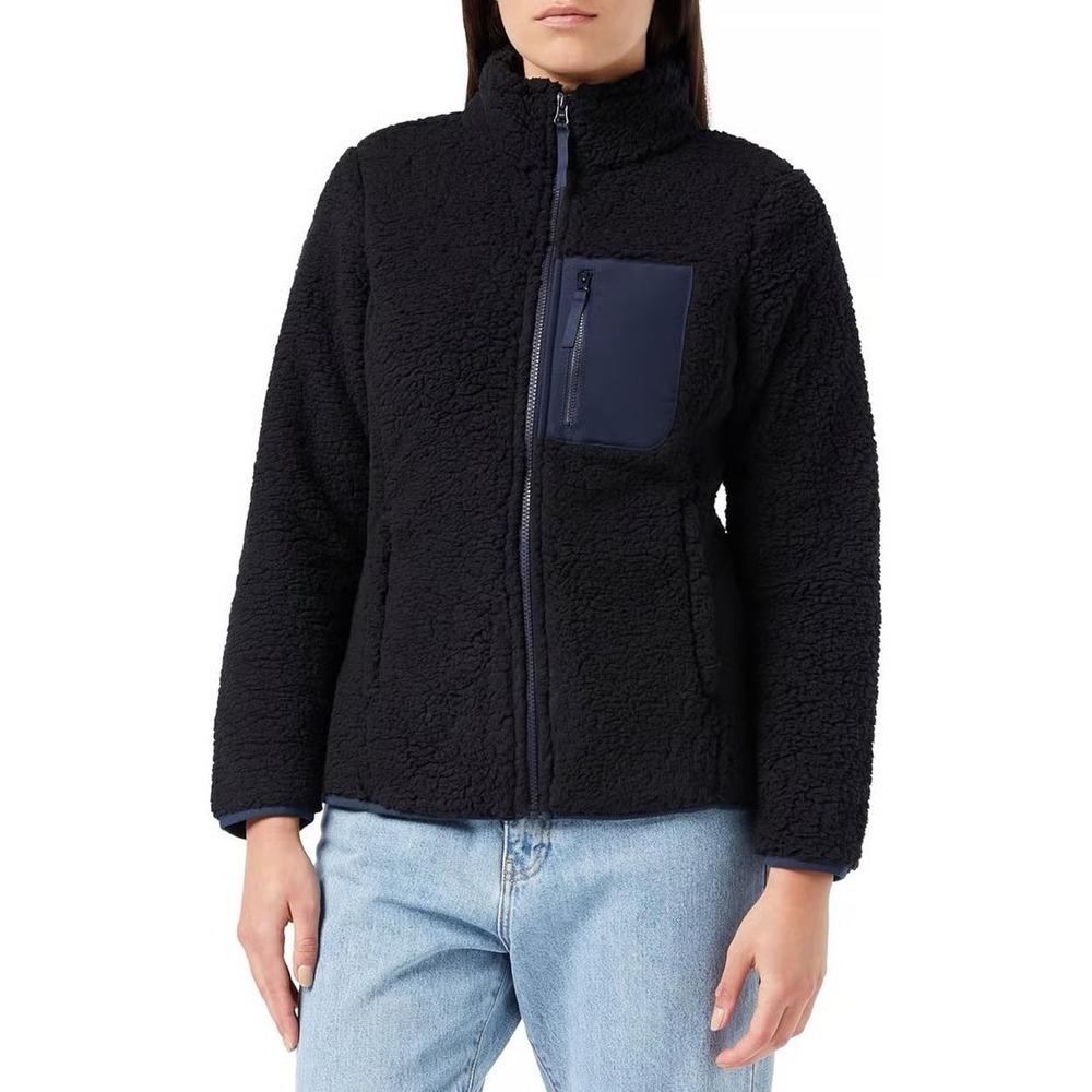 Amazon Essentials Women's Sherpa Mock Neck Jacket w/ Woven Trim - Black - XXL